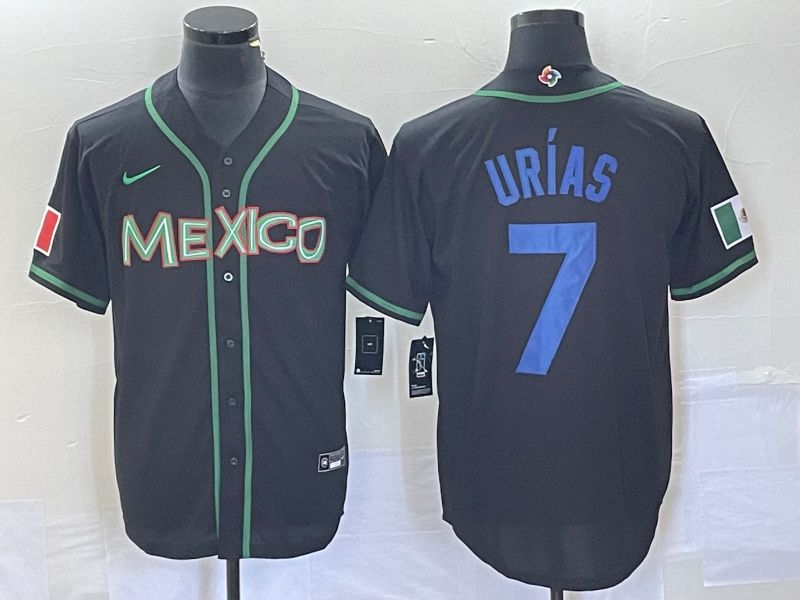 Men 2023 World Cub Mexico 7 Urias Black blue Nike MLB Jersey12